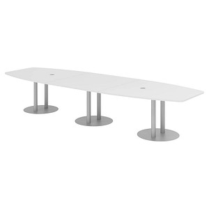 4032062315194 - HAMMERBACHER Konferenztisch KT40S weiß Tonnenform Rundrohr silber 4000 x 850 - 1300 x 740 cm