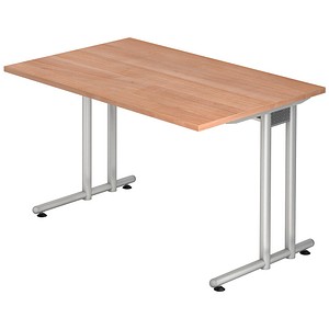 HAMMERBACHER Prokura Schreibtisch nussbaum rechteckig, C-Fuß-Gestell silber 120,0 x 80,0 cm