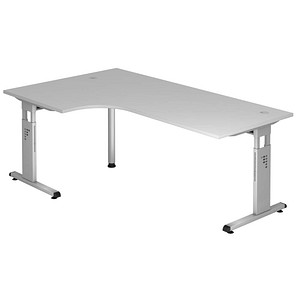 HAMMERBACHER Gradeo höhenverstellbarer Schreibtisch lichtgrau L-Form, C-Fuß-Gestell silber 200,0 x 80,0/120,0 cm