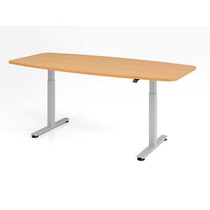 HAMMERBACHER Konferenztisch XMST22 Tonnentisch Buche Stahl Silber 220x83/103x71-120 cm
