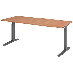 HAMMERBACHER VXB19 höhenverstellbarer Schreibtisch nussbaum rechteckig, C-Fuß-Gestell grau 180,0 x 80,0 cm