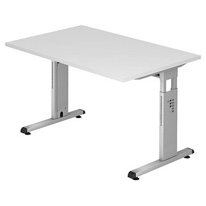 HAMMERBACHER OS 12 Gradeo höhenverstellbarer Schreibtisch weiß rechteckig, C-Fuß-Gestell silber 120,0 x 80,0 cm