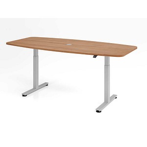 HAMMERBACHER Konferenztisch XMST22 Tonnenform T-Fuß-Gestell Nussbaum Silber 220cm höhenverstellbar