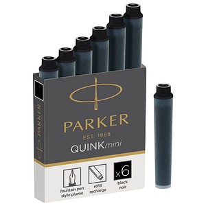 Parker Mini Fountain Pen Ink Refill Cartridges | Black QUINK Ink | 6 Count