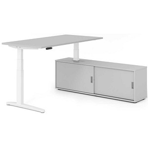4032062330739 - XBHM16SB elektrisch höhenverstellbarer Schreibtisch lichtgrau rechteckig C-Fuß-Gestell weiß 1600 x 800 cm