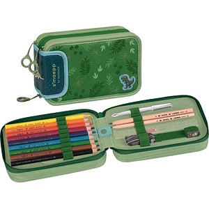 BRUNNEN Federmäppchen befüllt s’maepp Sweet Dino Jungle grün 33-teilig, 20,0 x 7,5 cm