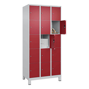 4066681681361 - Schließfachschrank Classic Plus lichtgrau rubinrot 080010-305 S10001 15 Schließfächer 900 x 500 x 1950 cm 4066681681361 C+P