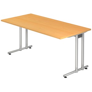 HAMMERBACHER NS16 Schreibtisch buche rechteckig, C-Fuß-Gestell silber 160,0 x 80,0 cm