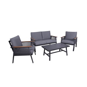4041908137616 - Loungegruppe DENIA dunkelgrau braun Metall 4-teilig 4041908137616 Garden Pleasure