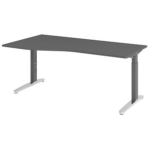 HAMMERBACHER VXB18 höhenverstellbarer Schreibtisch grafit Trapezform, C-Fuß-Gestell grau 180,0 x 80,0/100,0 cm