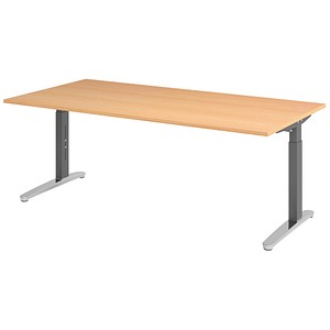 HAMMERBACHER VXB2E höhenverstellbarer Schreibtisch buche rechteckig, C-Fuß-Gestell grau 200,0 x 100,0 cm