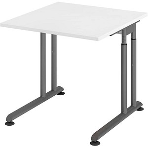 HAMMERBACHER ZS08 höhenverstellbarer Schreibtisch weiß quadratisch, C-Fuß-Gestell grau 80,0 x 80,0 cm