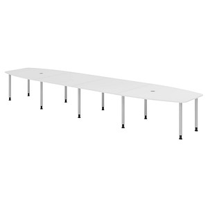 4032062315217 - HAMMERBACHER Konferenztisch KT52C weiß Tonnenform Rundrohr silber 5200 x 850 - 1300 x 720 - 740 cm