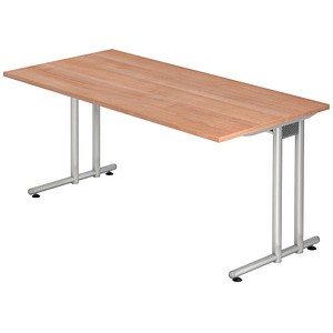 HAMMERBACHER NS16 Schreibtisch nussbaum rechteckig, C-Fuß-Gestell silber 160,0 x 80,0 cm