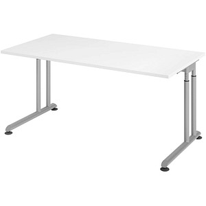 4032062183380 - Schreibtisch Breno manuelle Höheneinstellung horizontaler Kabelkanal B 1600 x T 800 x H 680-820 mm Spanplatte & Stahl Weiß Silber 4032062183380 - Schreibtisch Breno manuelle Höheneinstellung horizontaler Kabelkanal B 1600 x T 800 x H 680-820 mm Spanplatte & Stahl Weiß Silber