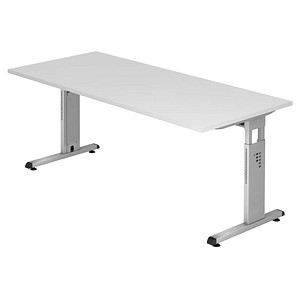HAMMERBACHER Gradeo höhenverstellbarer Schreibtisch weiß rechteckig, C-Fuß-Gestell silber 180,0 x 80,0 cm