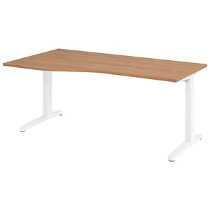 HAMMERBACHER VXB18 höhenverstellbarer Schreibtisch nussbaum Trapezform, C-Fuß-Gestell weiß 180,0 x 80,0/100,0 cm