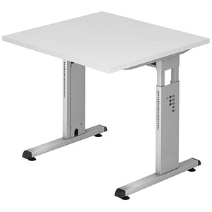 HAMMERBACHER Gradeo höhenverstellbarer Schreibtisch weiß quadratisch, C-Fuß-Gestell silber 80,0 x 80,0 cm