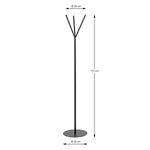4001070475992 - Garderobenständer HAKU 3 Haken Gesamttragkraft 25 kg Fußplatte Ø 350 x H 1730 mm Stahlrohr pulverbeschichtet Metall schwarz