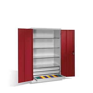 4064615116613 - Stahlschrank 8932-503 S10243 lichtgrau rubinrot 1200 x 600 x 1950 cm aufgebaut 4064615116613 C+P-Möbel
