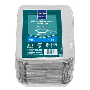 METRO PROFESSIONAL Aluschalen mit Deckel rechteckig silber 1100 ml, 50 St.