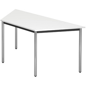 HAMMERBACHER Konferenztisch Trapezform 160cm Weiß Stahl Rundrohr Chrom