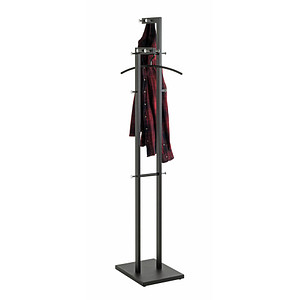 4001070545541 - Garderobenständer HAKU 14 Knöpfe mit jeweils 5 kg Tragkraft Fußplatte B 420 x T 300 x H 1750 mm Stahlrohr pulverbeschichtet Metall chrom-schwarz