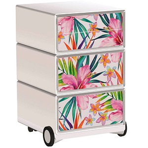 PAPERFLOW easyBox Tropical Rollcontainer weiß, bunt 4 Auszüge 39,0 x 43,6 x 64,2 cm