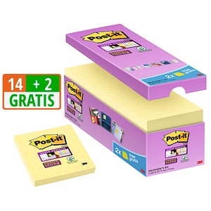 14 + 2 GRATIS: Post-it® Haftnotizen extrastark 654 gelb 14 Blöcke + GRATIS 2 Blöcke