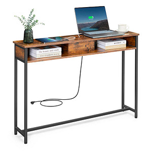 0194343190426 - Vasagle - Konsolentisch mit Steckdosen Beistelltisch mit 2 Fächern schmal - braun