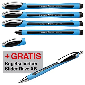 4004675186775 - AKTION Kugelschreiber Slider Memo hellblau schwarz Schreibfarbe schwarz 4 St + GRATIS Kugelschreiber Slider Rave XB 4004675186775 - AKTION Kugelschreiber Slider Memo hellblau schwarz Schreibfarbe schwarz 4 St + GRATIS Kugelschreiber Slider Rave XB