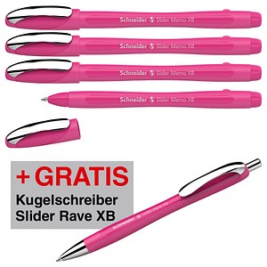 4004675186843 - AKTION Kugelschreiber Slider Memo pink Schreibfarbe blau + GRATIS Kugelschreiber Slider Rave XB pink 4004 4 Stück
