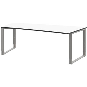 4059484224385 - röhr Imperia höhenverstellbarer Schreibtisch weiß Trapezform Kufen-Gestell silber 2000 x 800 1000 cm