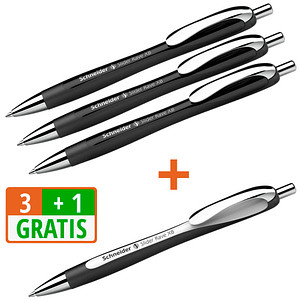 3 + 1 GRATIS: Schneider Kugelschreiber Slider Rave XB schwarz Schreibfarbe blau, 3 St. + GRATIS 1 Slider Rave XB schwarz