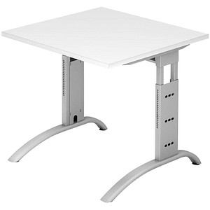 HAMMERBACHER Savona höhenverstellbarer Schreibtisch weiß quadratisch, C-Fuß-Gestell silber 80,0 x 80,0 cm