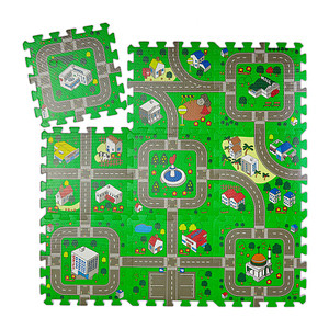 relaxdays Puzzlematte Straße grün/bunt 90,0 x 90,0 cm
