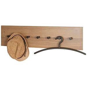 4001070371461 - Wandgarderobe HAKU 7 Haken mit jeweils 3 kg Tragkraft B 800 x T 50 x H 200 mm Holz Metall dunkles Eiche-Dekor schwarz