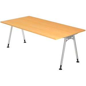 HAMMERBACHER AS2E höhenverstellbarer Schreibtisch buche rechteckig, A-Fuß-Gestell silber 200,0 x 100,0 cm