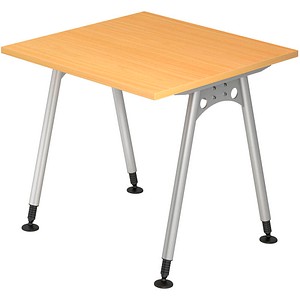 HAMMERBACHER AS08 höhenverstellbarer Schreibtisch buche quadratisch, A-Fuß-Gestell silber 80,0 x 80,0 cm