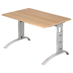 HAMMERBACHER FS12 höhenverstellbarer Schreibtisch eiche rechteckig, C-Fuß-Gestell silber 120,0 x 80,0 cm