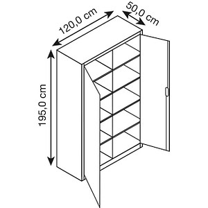 4064615116453 - Materialschrank aus Stahlblech 8 Fachböden HxBxT 1950 x 1200 x 500 mm Tür resedagrün Korpus lichtgrau 4064615116453 - Materialschrank aus Stahlblech 8 Fachböden HxBxT 1950 x 1200 x 500 mm Tür resedagrün Korpus lichtgrau