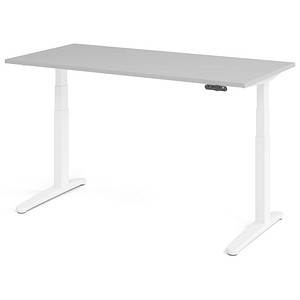 HAMMERBACHER XBHM16 elektrisch höhenverstellbarer Schreibtisch lichtgrau rechteckig, C-Fuß-Gestell weiß 160,0 x 80,0 cm