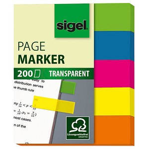 Sigel Haftmarker HN615, Haftmarker transparent, 60x50mm, 5-farbig sortiert, ohne, rechteckig 4004360957987 Sigel 5 Stück