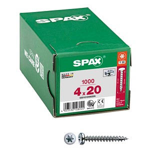 4003530108044 - Spax - Universalschraube 4 x 20 mm 1000 Stück Vollgewinde Halbrundkopf t-star plus T20 4CUT wirox - 0201010400205