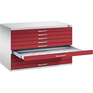 CP 7100 Planschrank lichtgrau, rubinrot 10 Schubladen 110,0 x 76,5 x 76,0 cm