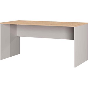 GERMANIA Lissabon Schreibtisch kaschmir, lindberg-eiche rechteckig, Wangen-Gestell braun 158,0 x 79,0 cm