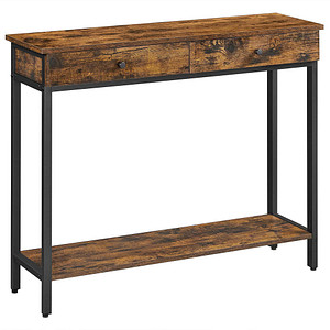 0194343030937 - Konsolentisch Flurtisch Beistelltisch Sofatisch mit 2 Schubladen Stahlgestell stabil Flur Wohnzimmer Industrie-Design vintagebraun-schwarz