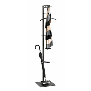 4001070545534 - Garderobenständer HAKU 8 Knöpfe mit jeweils 5 kg Tragkraft Schirmhalterung B 350 x T 410 x H 1750 mm Stahlrohr pulverbeschichtet Metall chrom-schwarz