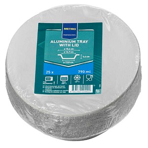 METRO PROFESSIONAL Aluschalen mit Deckel rund silber 790 ml, 25 St.