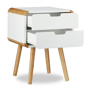 4052025209773 - Relaxdays - Nachttisch 2 Schubladen Holz Nachtschrank platzsparende Schlafzimmer Kommode HxBxT 55 x 40 x 40 cm weiß